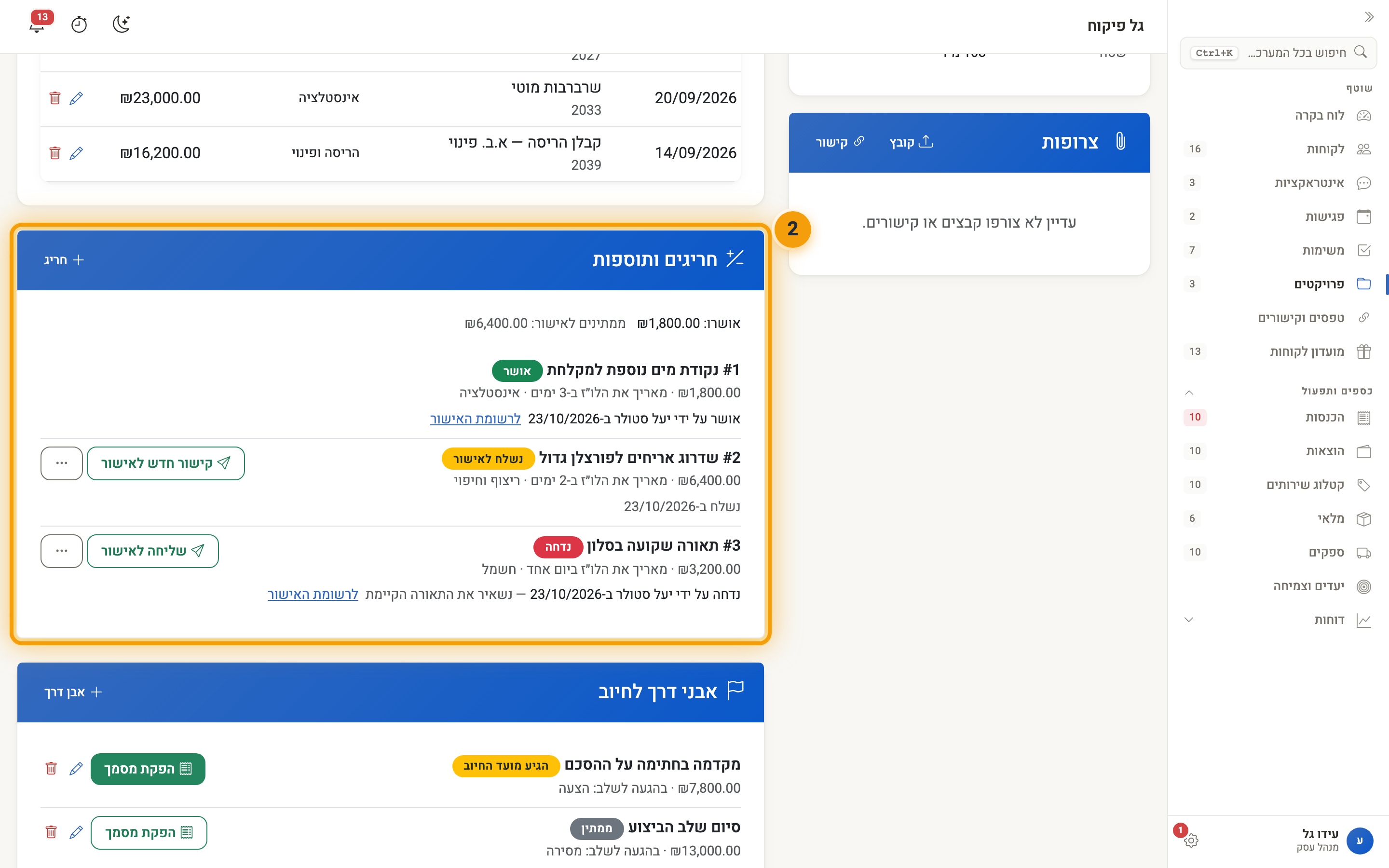כרטיס החריגים: חריג שאושר, חריג שנשלח לאישור וחריג שנדחה